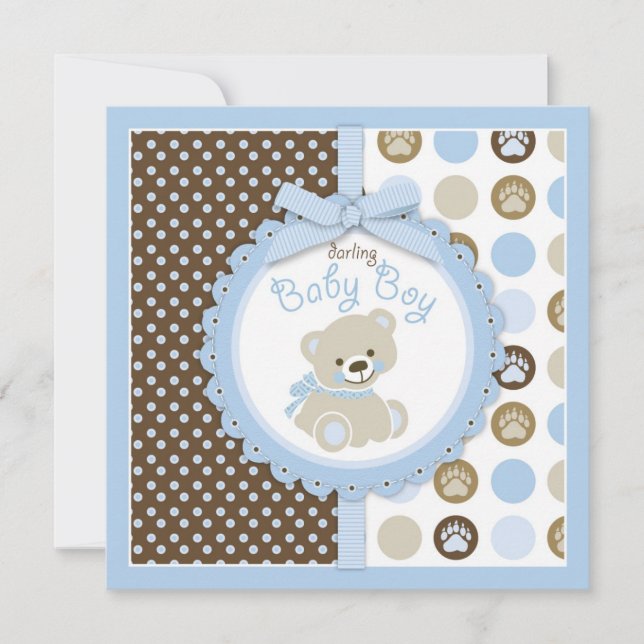 Invitación Azul 2 de Baby Shower del muchacho del oso de (Anverso)