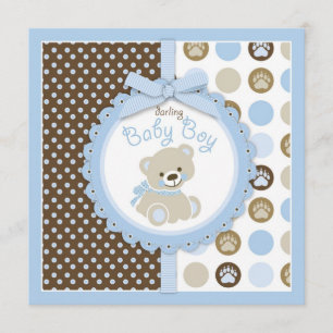 Invitación Azul 2 de Baby Shower del muchacho del oso de