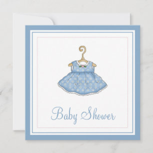 Invitación azul 2 de Baby Shower del vestido de la