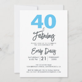 Invitación Azul 40 y fabuloso | 40.º Fiesta de cumpleaños