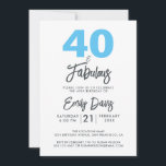 Invitación Azul 40 y fabuloso | 40.º Fiesta de cumpleaños<br><div class="desc">Una moda,  elegante,  invitación para fotos de 40 años que puedes personalizar y enviar para tu fiesta de 40 años. Las palabras "40 and Fabulous" en negro y azul se ponen usando caligrafía elegante y tipografía moderna. Diseñado exclusivamente para usted por Happy Dolphin Studio! @happydolphinstudio</div>
