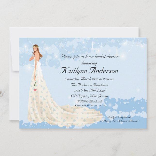 Invitación azul a la ducha de novia de moda (Anverso)