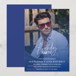 Invitación azul a los 44 años fiesta de cumpleaños