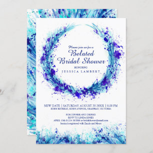 Invitación Azul acuarela arte splat bellamente ducha de novia