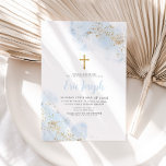 Invitación Azul acuarela Cruz de Oro Niño Bautismo<br><div class="desc">acuarela azul con detalles falsos de purpurina de oro y falsa invitación religiosa de oro. Una moderna y elegante invitación al bautismo o a la cristiandad para el día especial de tu niñito.</div>