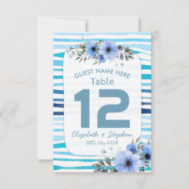 Invitación Azul acuarela Floral Boda Número de tabla