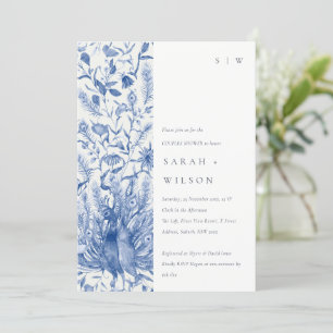 Invitación Azul acuarela Floral Parejas de pavo real Ducha