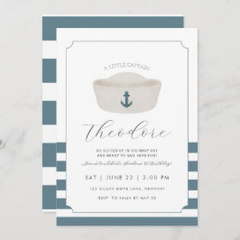 Invitación Azul acuarela Gorra Azul marino Primer cumpleaños