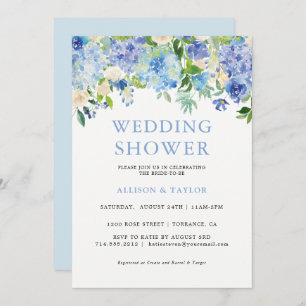 Invitación Azul acuarela Hydrangea Boda Ducha
