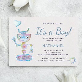 Invitación Azul acuarela lindo robot es una ducha de bebé