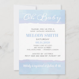 Invitación Azul acuarela moderna OH BABY Baby Shower
