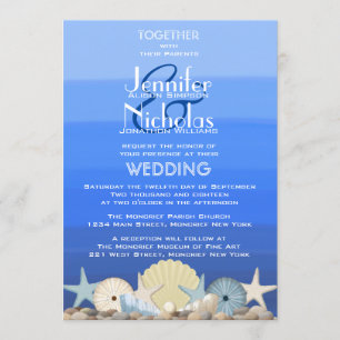 Invitación Azul acuarela Ombre Nautical Beach Wedding