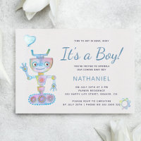 Azul acuarela robot lindo es un niño baby shower