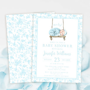 Invitación Azul acuarela swing bebé ducha