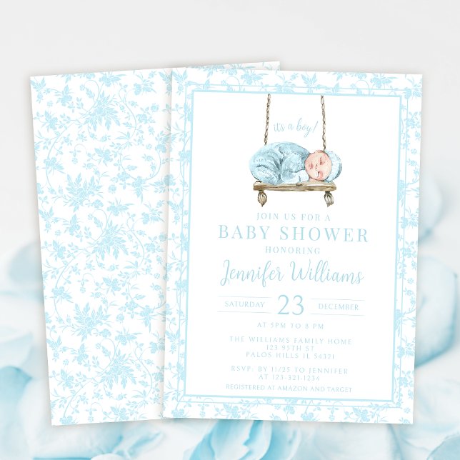 Invitación Azul acuarela swing bebé ducha (Subido por el creador)