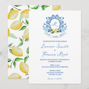 Invitación Azul acuático mediterráneo con Boda Lemons