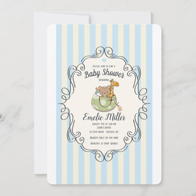 Invitación azul agradable adorable (Anverso)