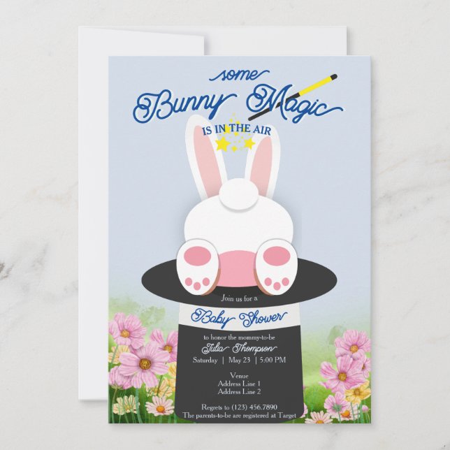 Invitación Azul algunos conejito Gorra mágico Trick Garden Ba (Anverso)