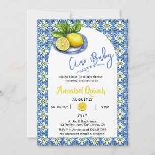 Invitación Azul Amarillo Amalfi Ciao Bebe Limón Fiesta de Beb