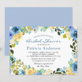 Invitación Azul Amarillo Floral Jardín Botánico Ducha Bridal