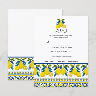 Invitación Azul Amarillo Limón Acuarela Mediterráneo RSVP