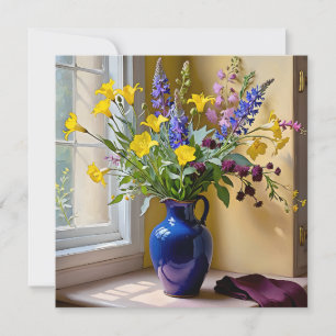 Invitación Azul amarillo morado florece arte