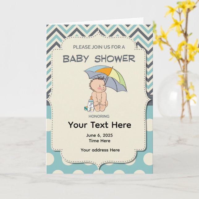 Invitación Azul Amarillo para Baby Shower (flor amarilla)