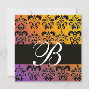 Invitación AZUL AMARILLO PURPURA NEGRO DAMASCO MONOGRAMA , bl