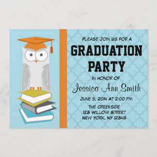 Invitación azul/anaranjada de la graduación del