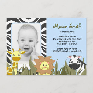 Invitación Azul animal del cumpleaños de la foto de la selva
