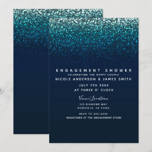 Invitación Azul Aqua Naval Deslumbrante Brillo Moderno Compro