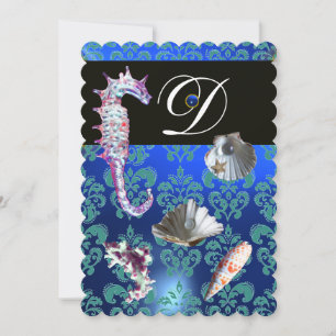INVITACIÓN AZUL AQUAMARINA DAMASCO BODA MONOGRAMA