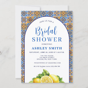 Invitación Azul Arco Amarillo Lemon Mediterráneo Ducha de nov