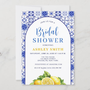 Invitación Azul Arco Amarillo Lemon Mediterráneo Ducha de nov