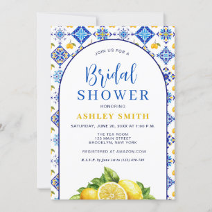 Invitación Azul Arco Amarillo Lemon Mediterráneo Ducha de nov