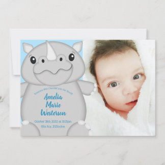 Invitación Azul azari de Baby Shower rinoceronte