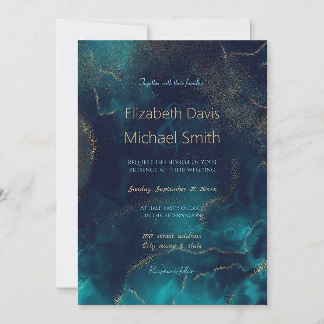 Invitación Azul azul de la tinta de la tinta del alcohol (Anverso)