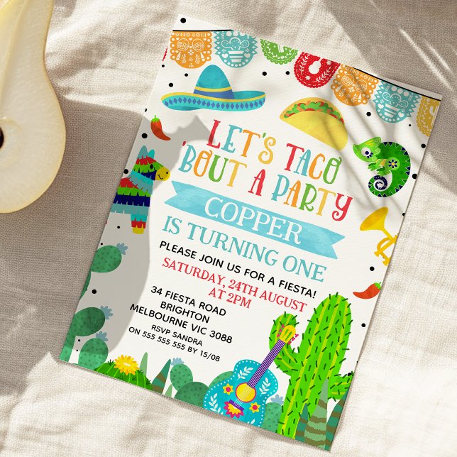 Invitación Azul azul verde azul 'Bout A Fiesta Fiesta Primer  (Boys Fiesta Taco Bout a Party Boy Birthday Invitation, Fiesta Birthday Invite, Mexican Fiesta Invite)
