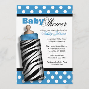 Invitación Azul Baby Shower del biberón del estampado de