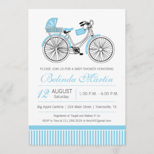 Invitación azul Baby Shower para bicicletas