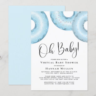 Invitación azul Baby Shower virtual de donuts