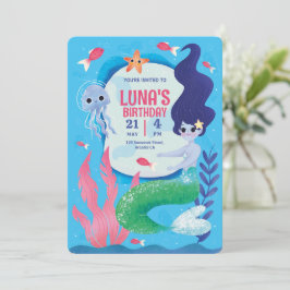 Invitación Azul Bajo El Mar, Cumpleaños De La Sirenita Azul