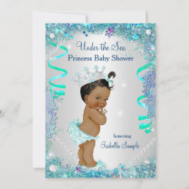 Invitación Azul Bajo El Mar Princesa Baby Shower Étnico