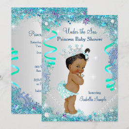 Invitación Azul Bajo El Mar Princesa Baby Shower Étnico