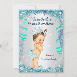Invitación Azul Bajo El Mar Princesa Baby Shower Morena