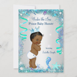 Invitación Azul Bajo El Mar Príncipe Baby Shower Étnico