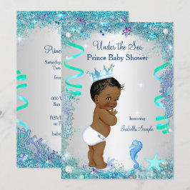 Invitación Azul Bajo El Mar Príncipe Baby Shower Étnico