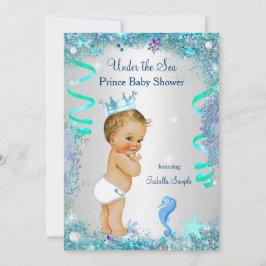 Invitación Azul Bajo El Mar Príncipe Baby Shower Rubia Bebé