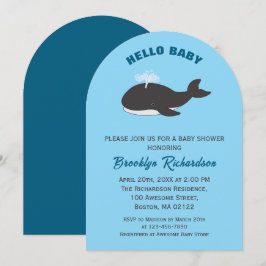 Invitación Azul ballena gris bajo el mar Hola Baby Shower