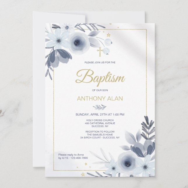 Invitación Azul bautizo (Anverso)